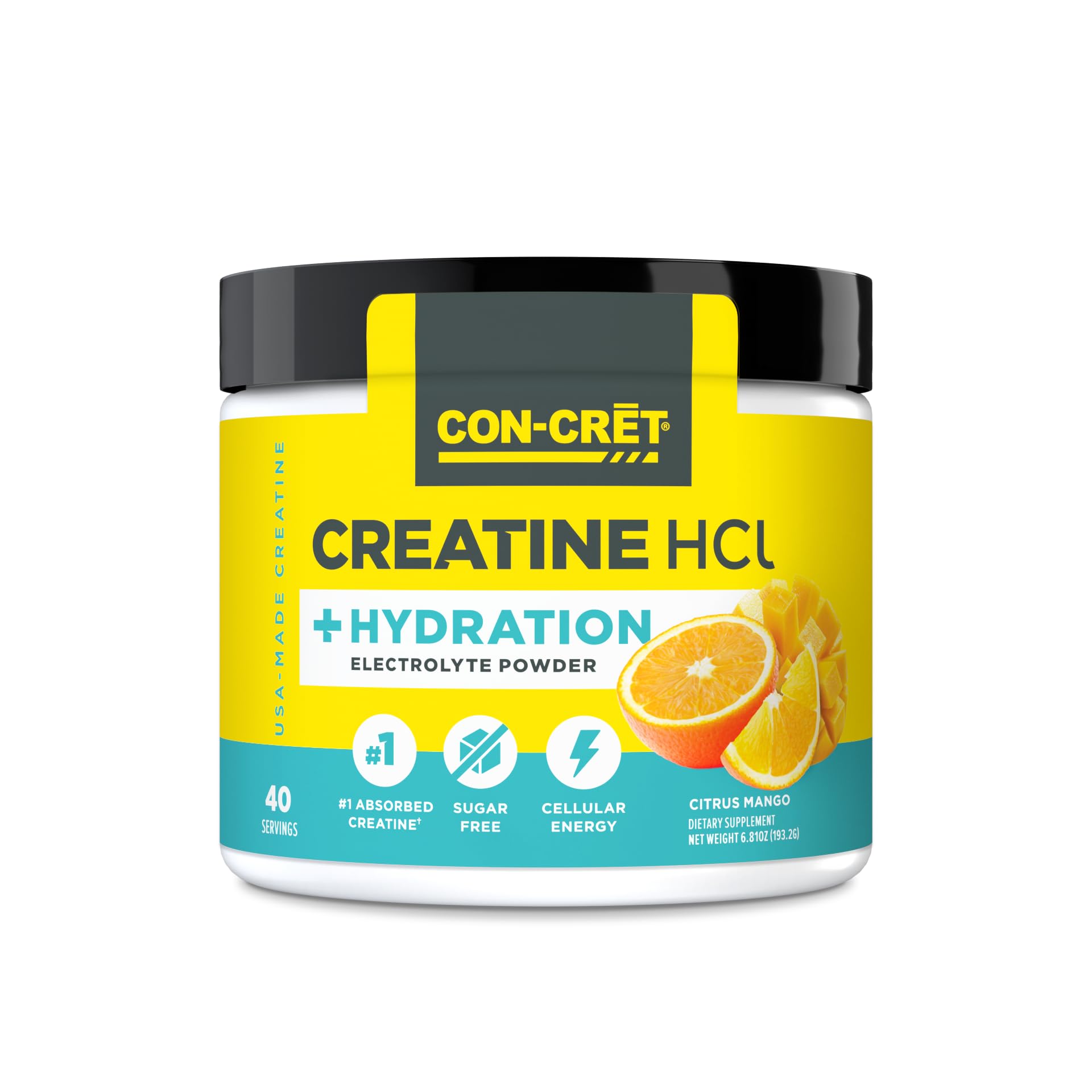 CON-CRET Creatine HCl + Hydration, bouteille Citrus Mango, hydratation sans sucre