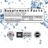 CON-CRET Créatine HCl avec cuillère-dose, dosage pratique pour l'entraînement.