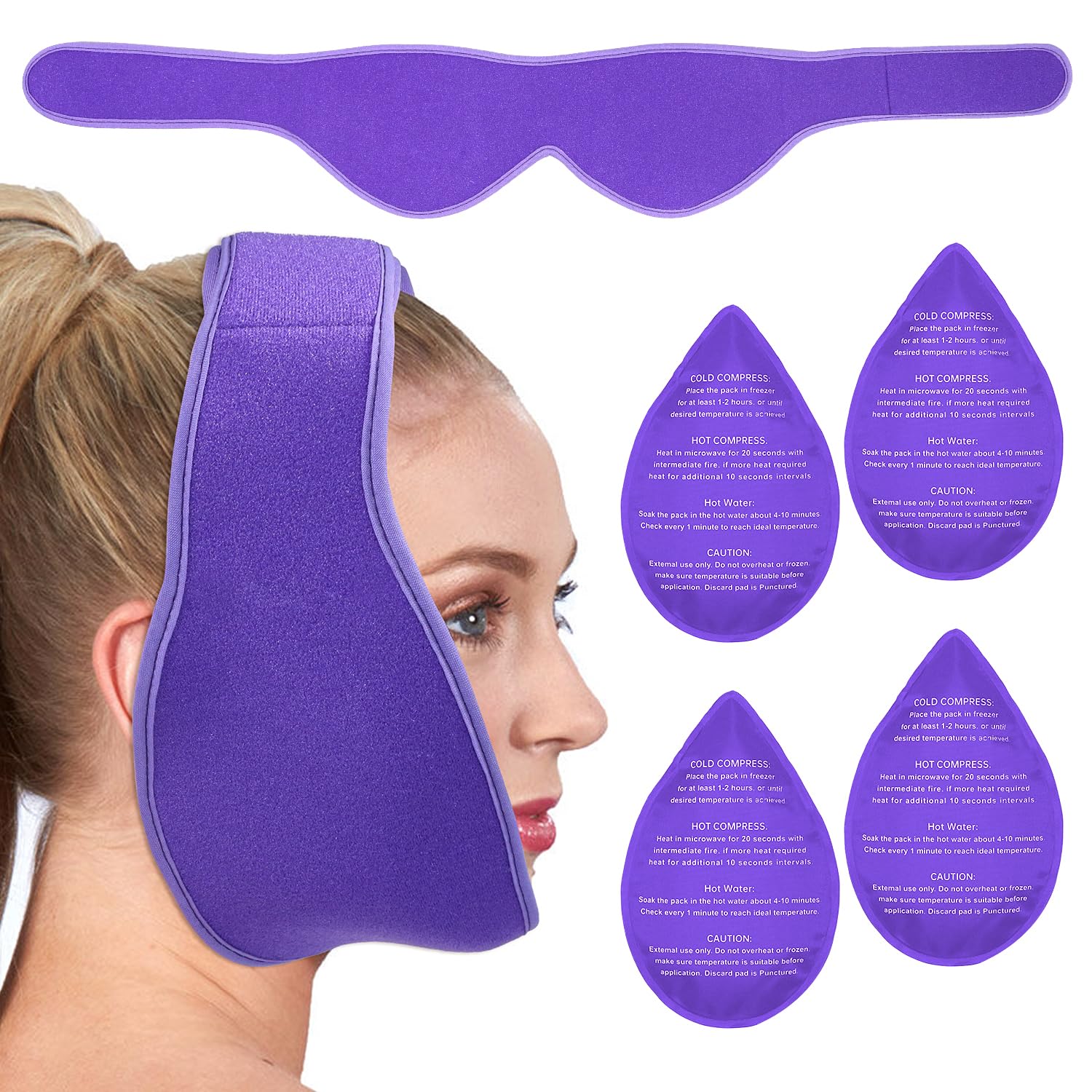 Bande-tete Conbella pour glace therapeutique, confort facial ciblé.