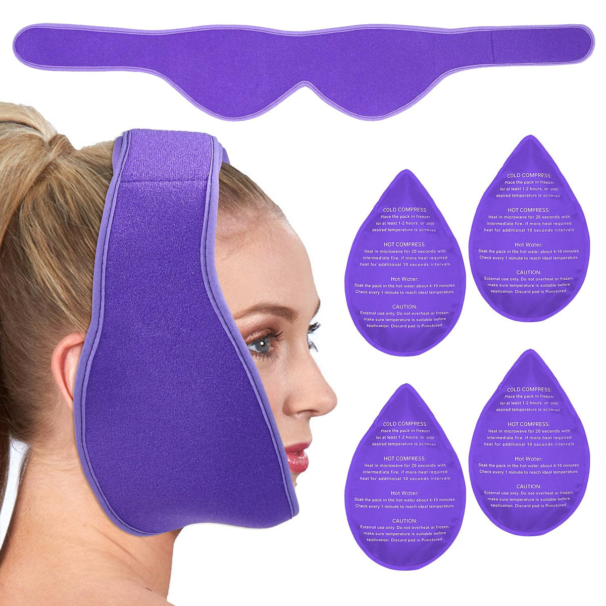 Bande-tete Conbella pour glace therapeutique, confort facial ciblé.