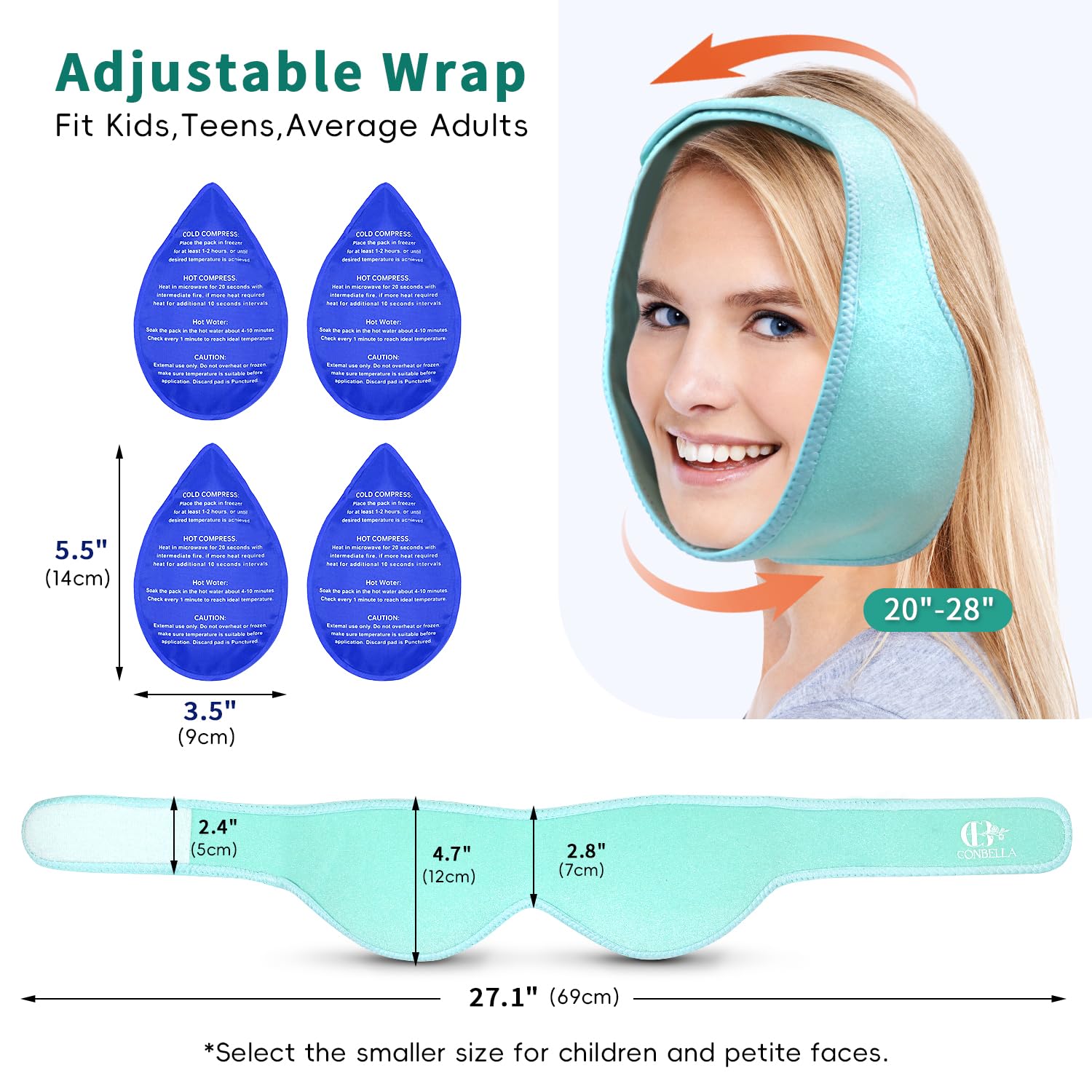 CONBELLA Quatre-gels-pack-visage : thérapie adaptable pour froid ou chaleur.