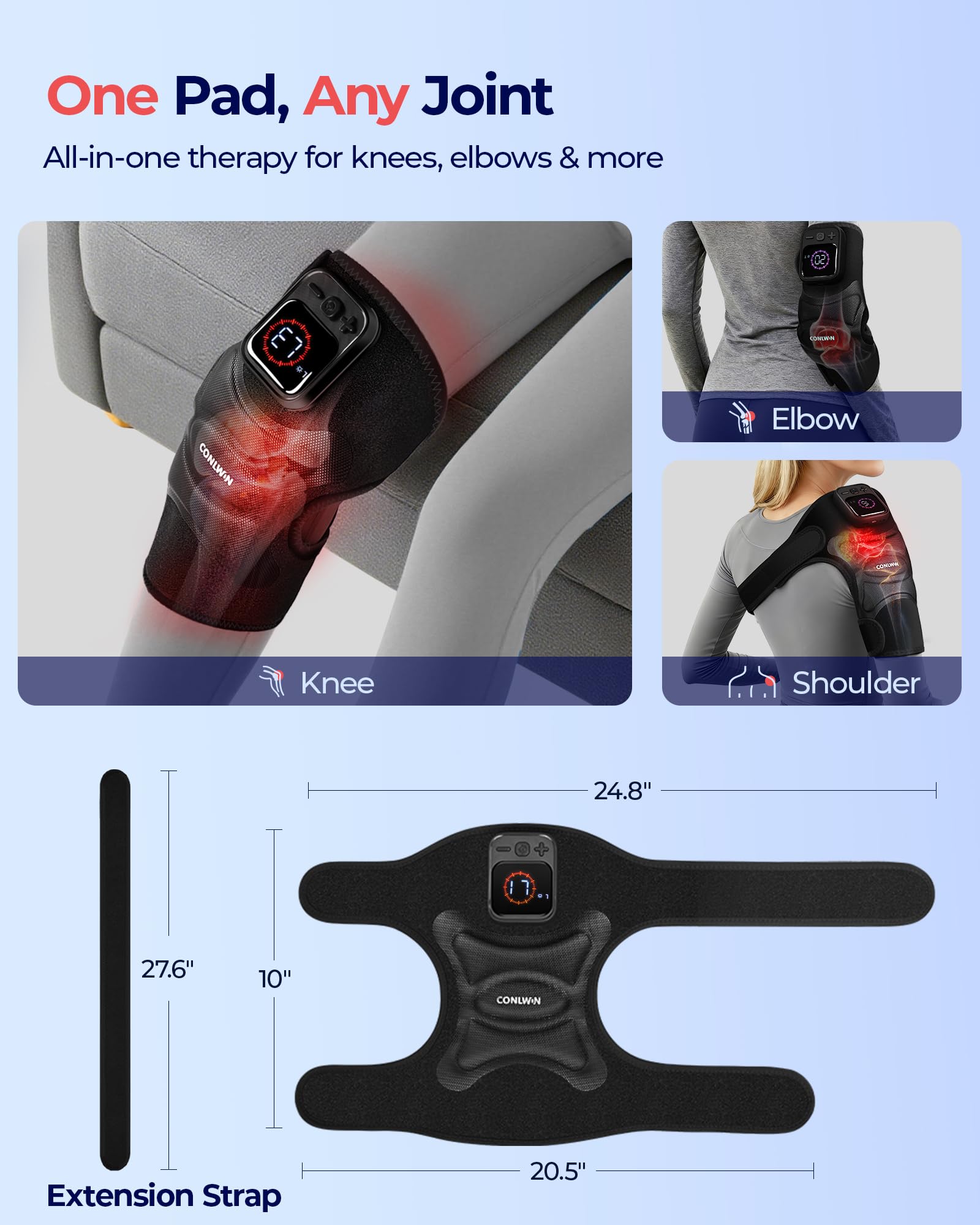 CONLWIN genou masseur, design ergonomique, épouse parfaitement le contour du genou.