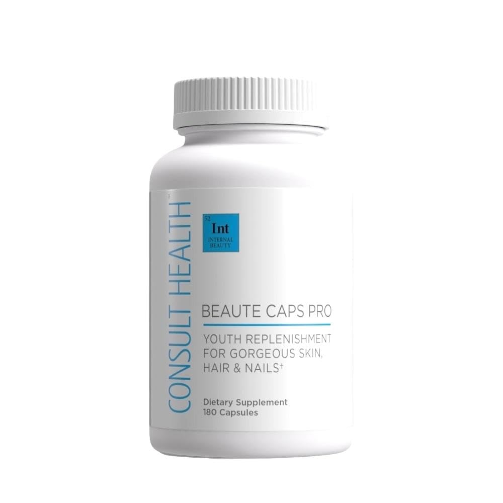 Beaute Caps Pro — Bouteille élégante montrant le soin beauté intérieur pour peau et cheveux.