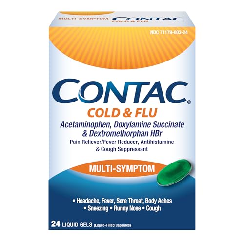 Contac – bouteille de gels liquides, soulagement rapide des symptômes.