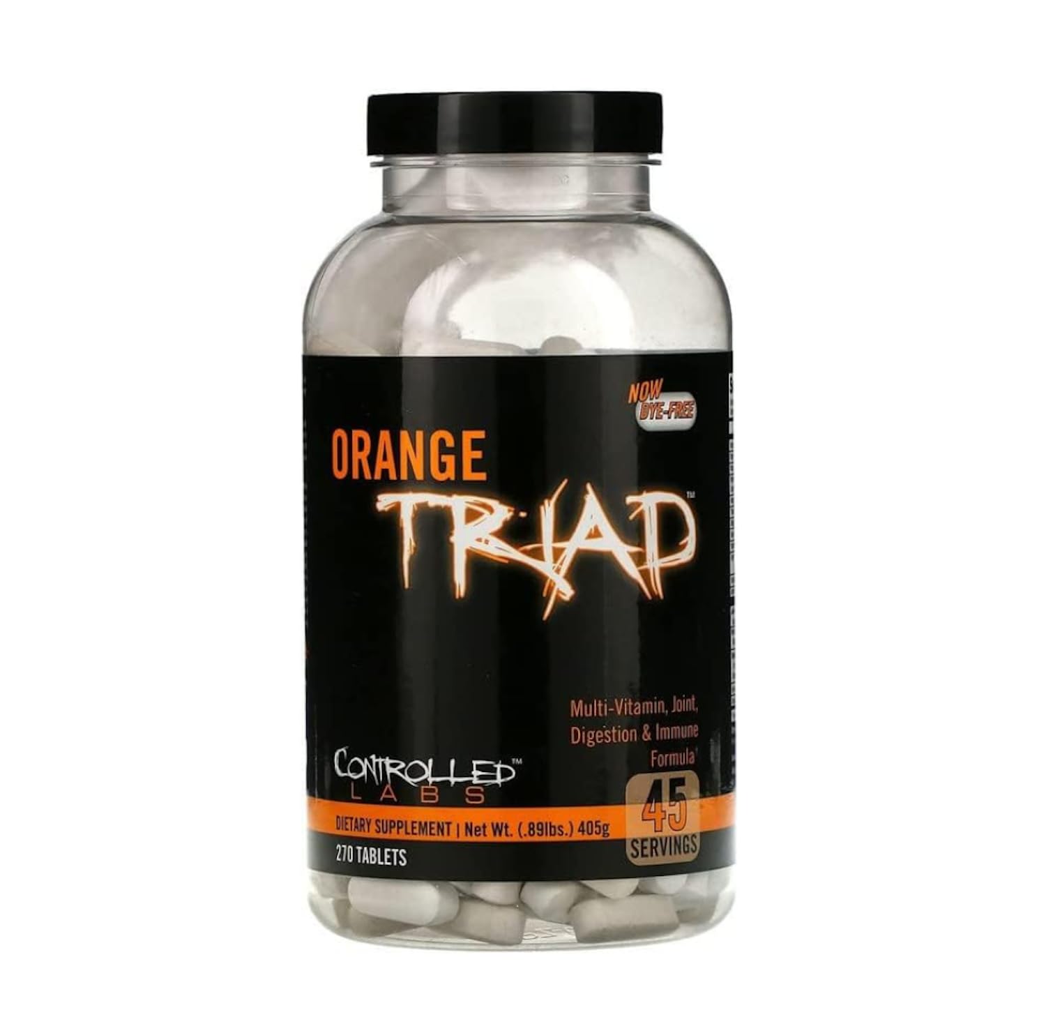 Controlled Labs Orange Triad : boîte et comprimés, soutien digestif et immunitaire potentiel.