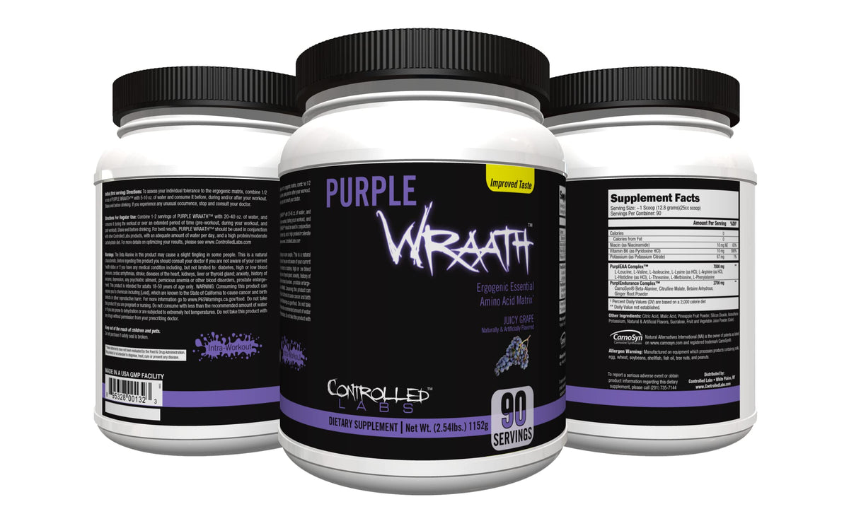 Purple Wraath par CONTROLLED LABS – bouteille prête à l’entraînement et énergie potentielle.