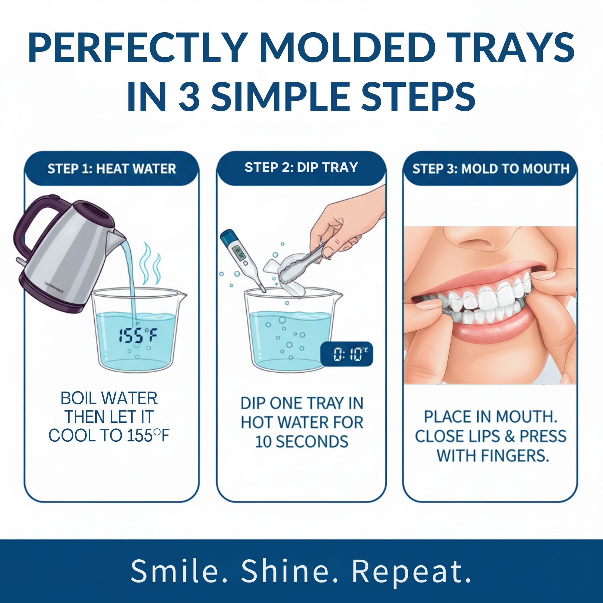 Gouttières Cool Teeth Whitening kit complet avec étuis ventilés.