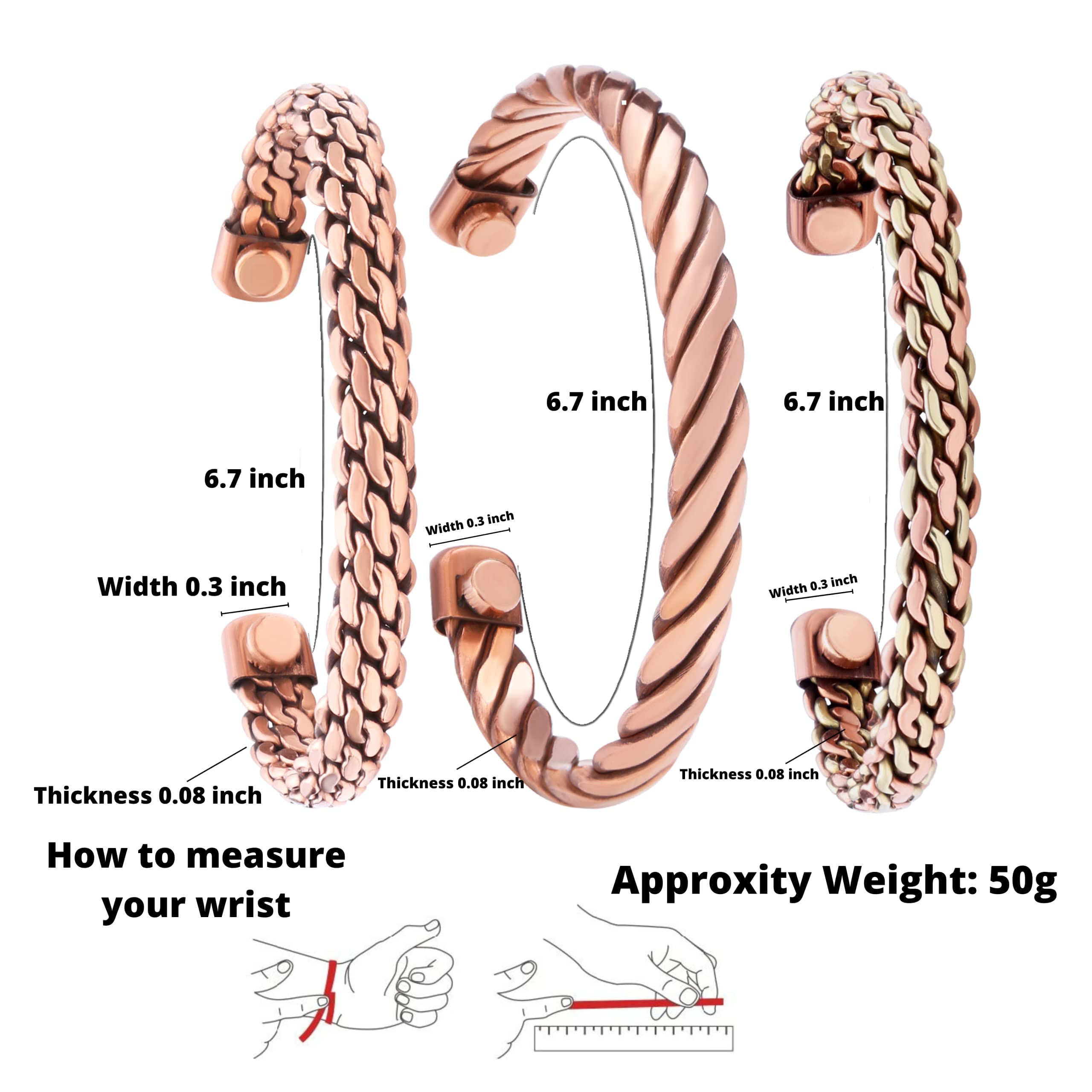 Bracelet Coppervast cuivre ajustable au poignet pour tous les styles.