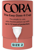 Cora coupe-menstruelle taille 2 emballage pratique et hygiénique.