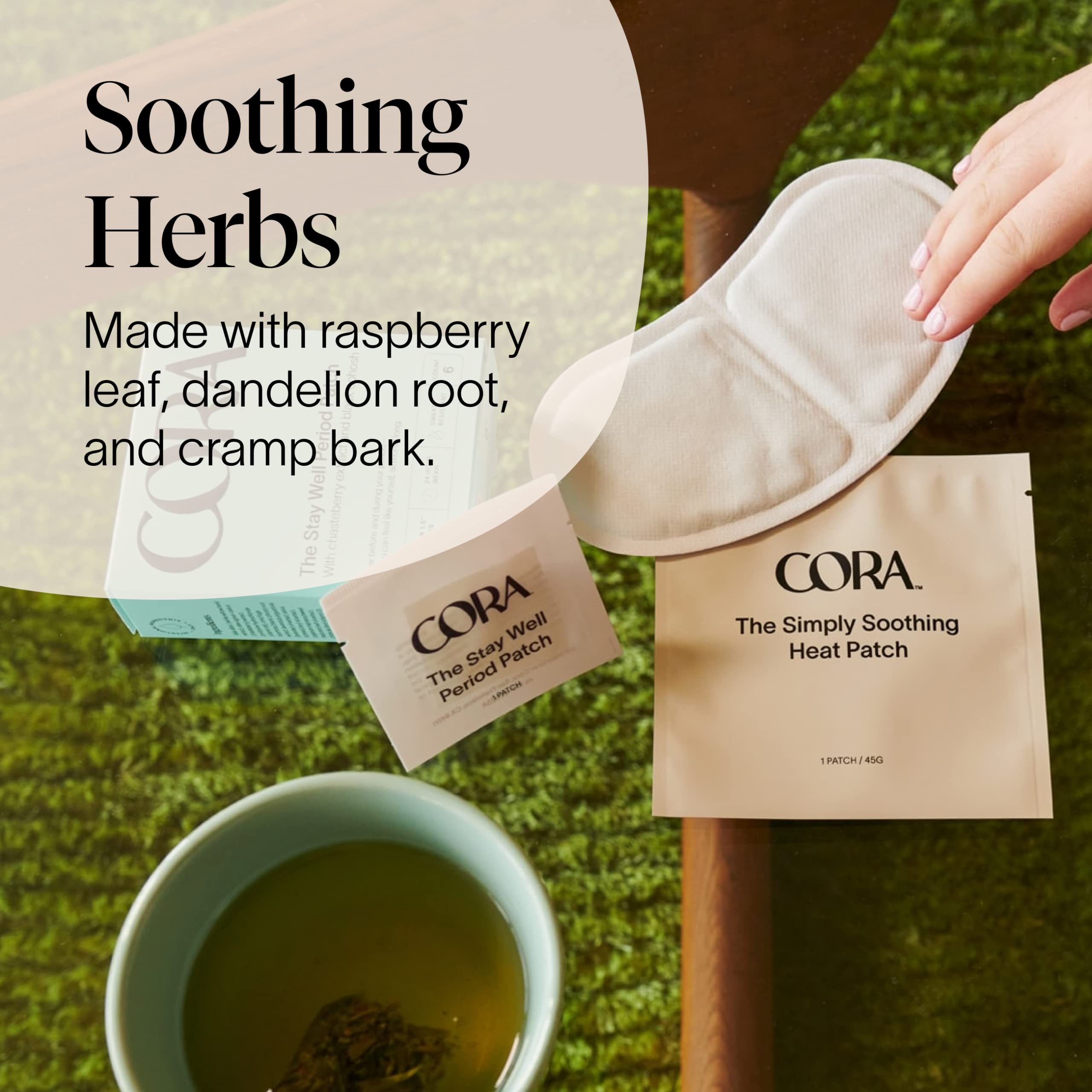 Cora Patch de chaleur utilisant des extraits naturels pour détendre les muscles.