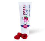 Dentifrice Coral White enfant au goût framboise bulles, brossage agréable.