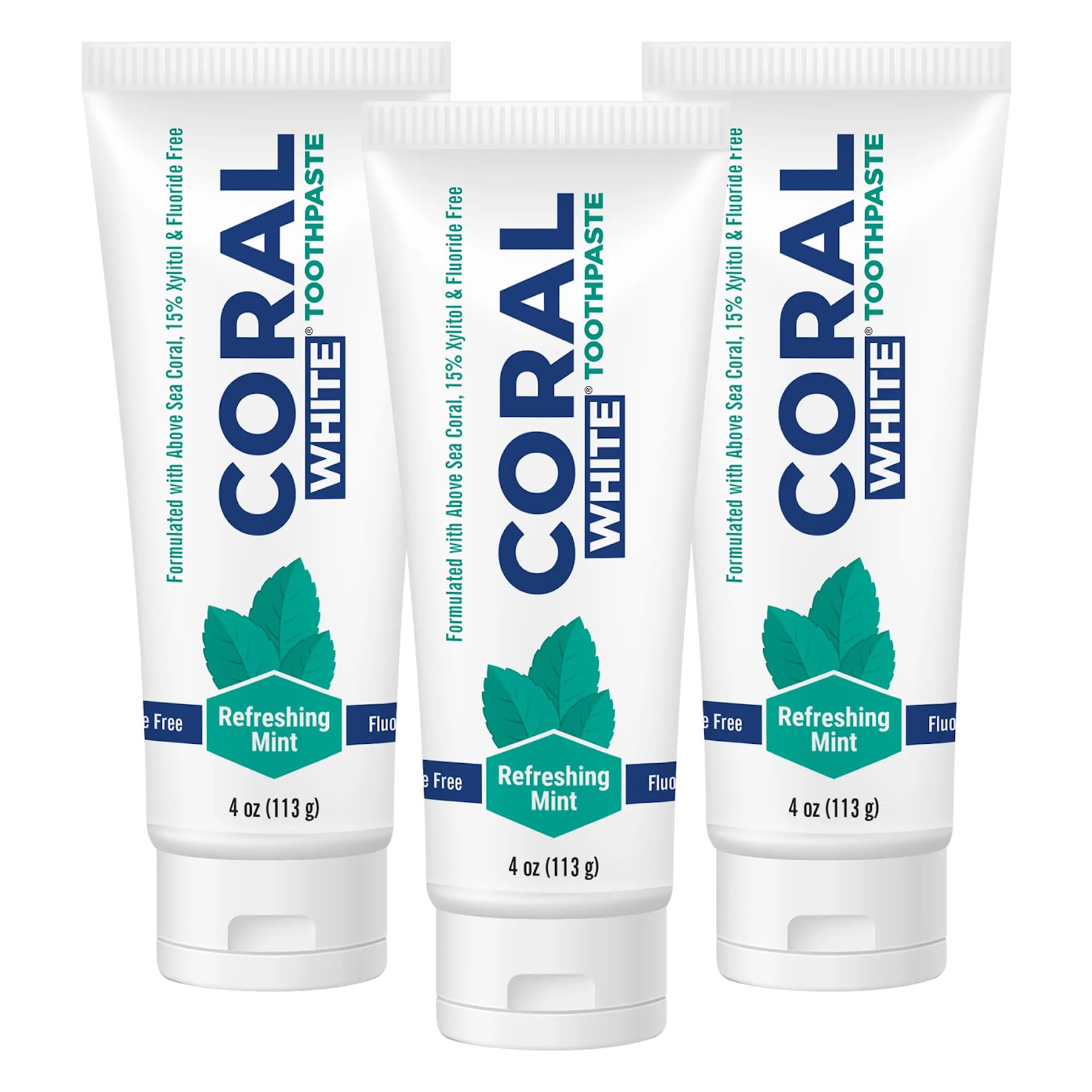Coral White dentifrice menthe, lot de 3 tubes, pratique pour la famille.