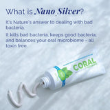 Coral White sans fluor, dentifrice nano argent pour brossage sûr.
