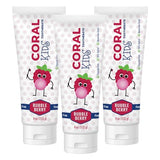 Coral White Kids Bubble Berry, pack de 3 tubes, saveur fruitée pour encourager le brossage