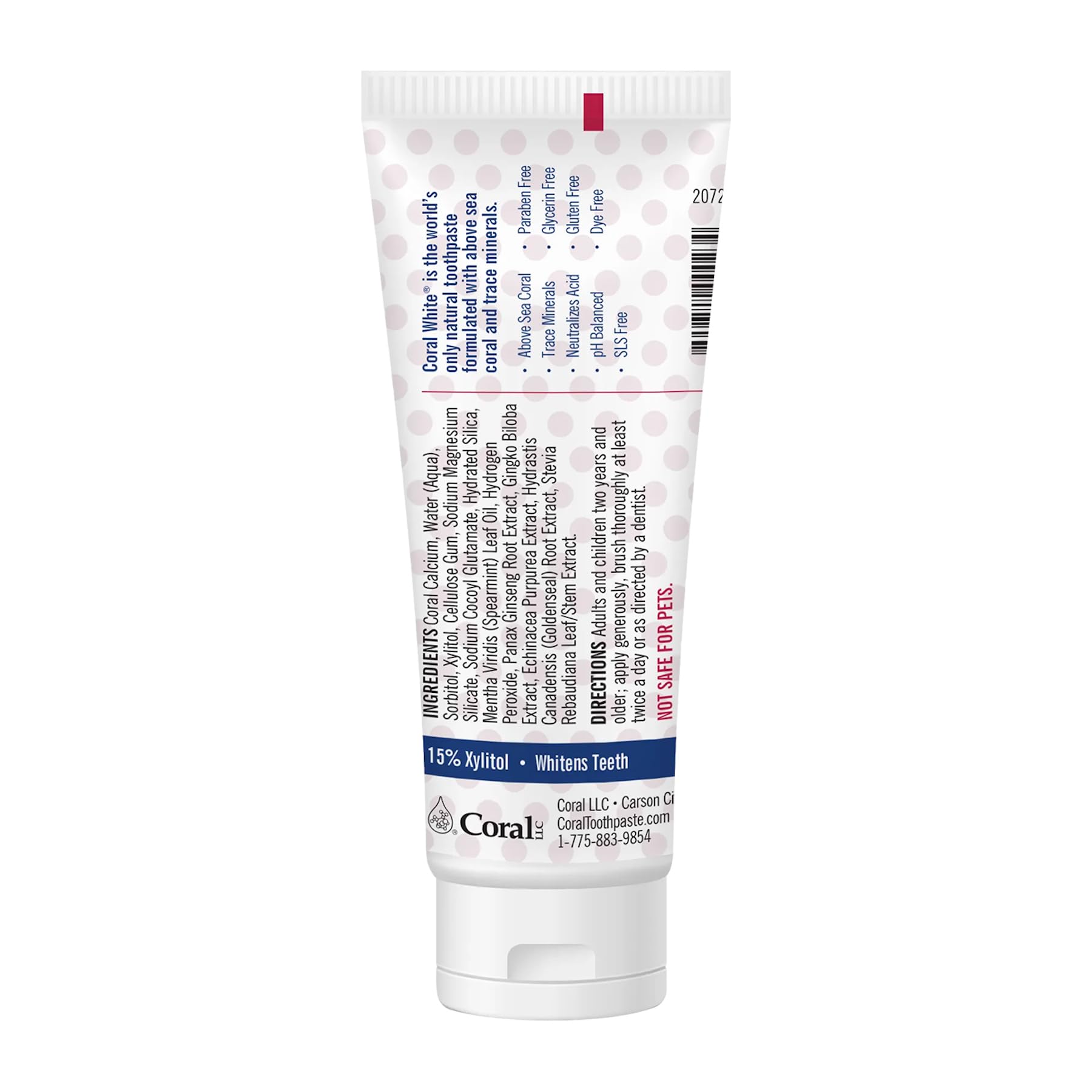 Ingrédients sans fluor et sans artificiels du dentifrice Coral White Kids
