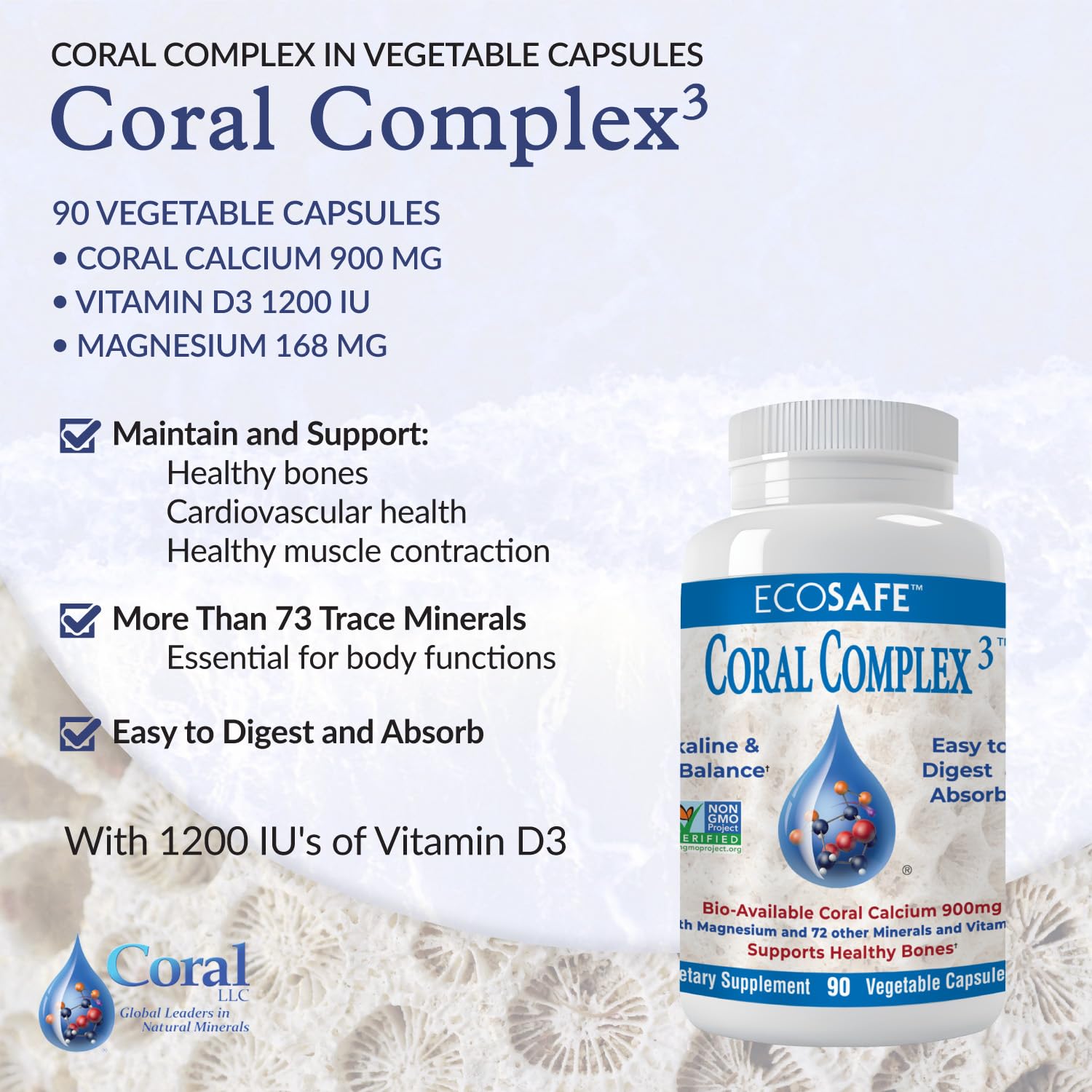 Coral White Vitamin D3 1200 UI: favorise l’absorption du calcium et le bien-être.