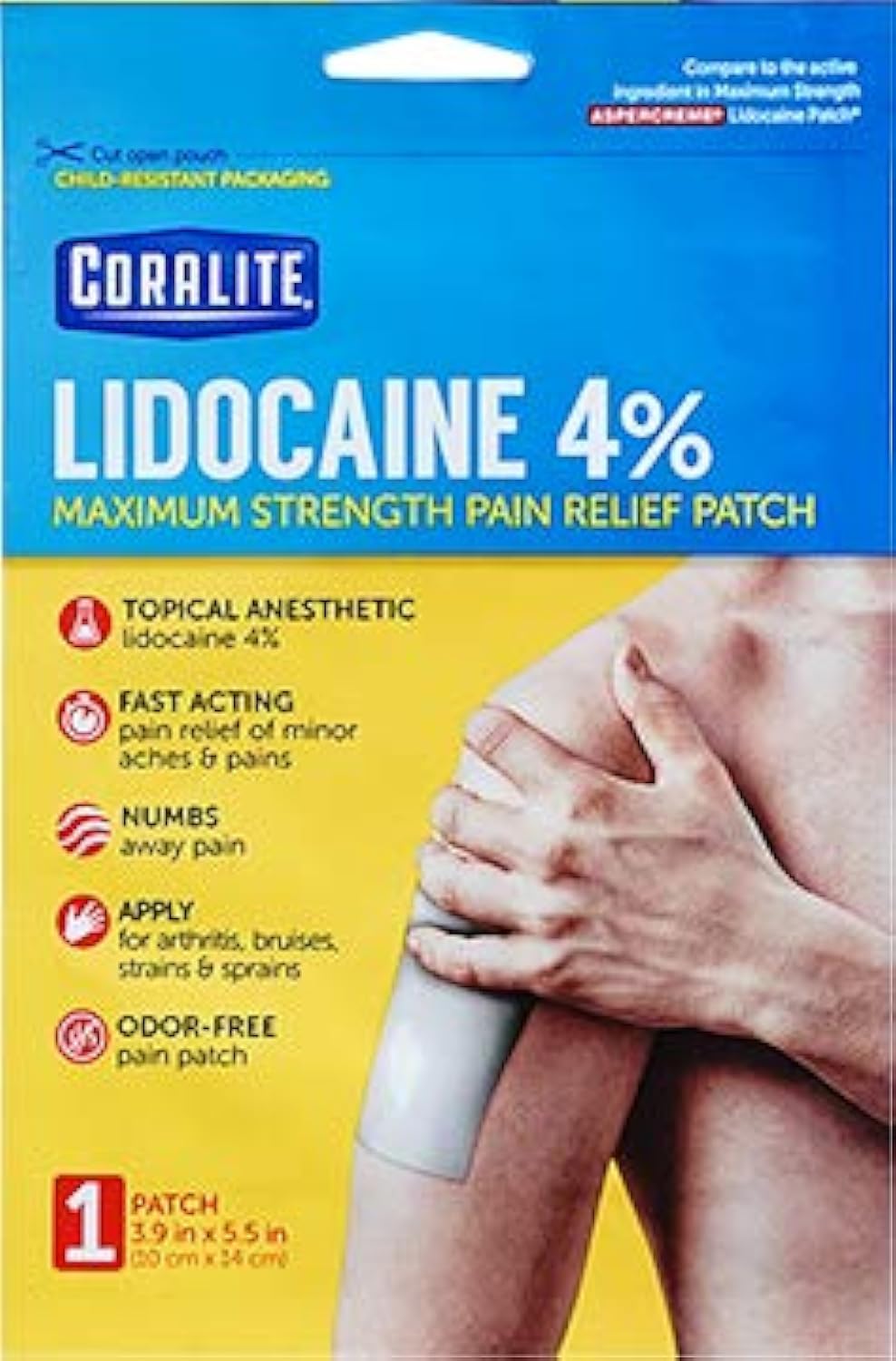 Patch Coralite lidocaïne 4% pour grandes zones sur le dos, usage pratique