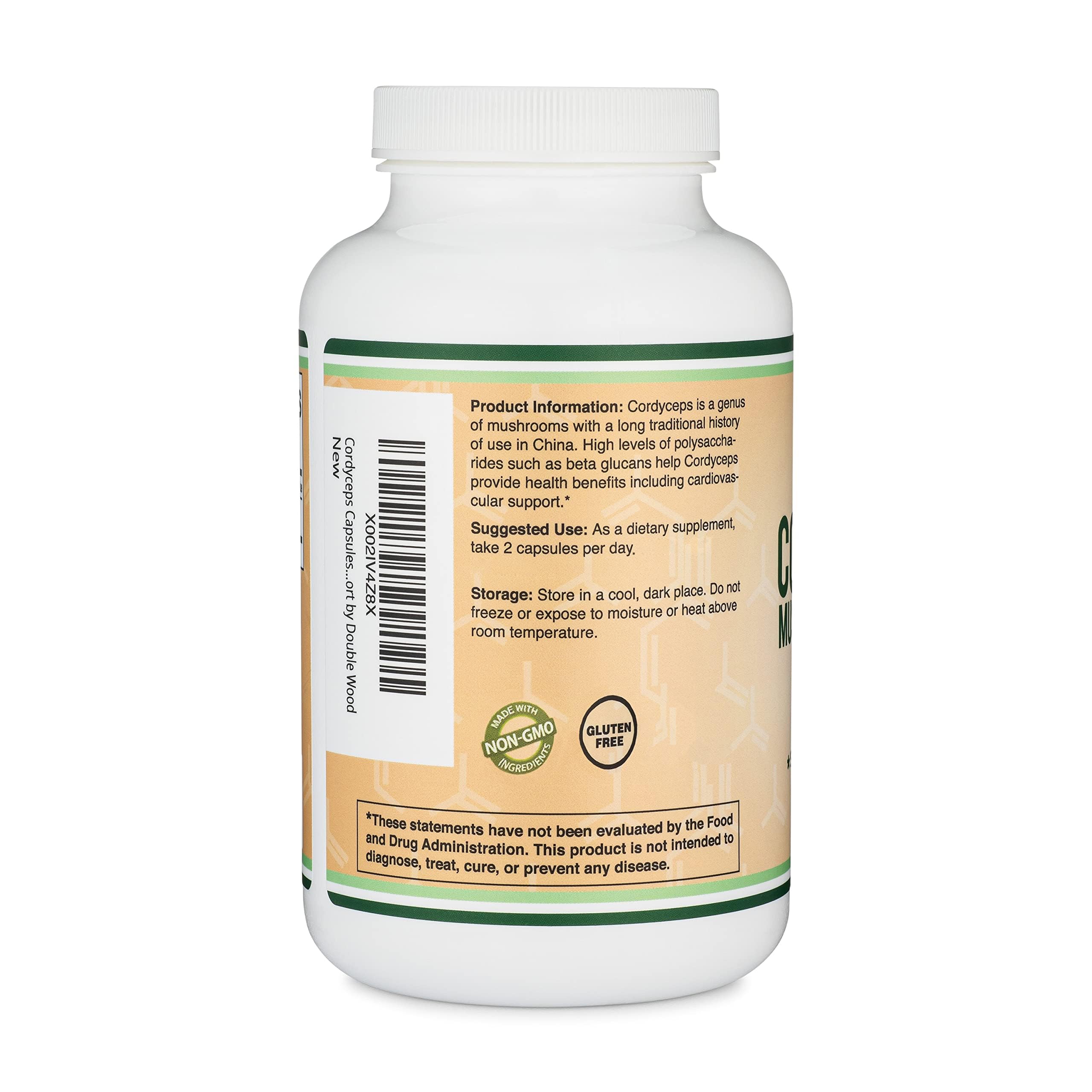 Etiquette produit Cordyceps Double Wood: informations claires sur la dose recommandee.