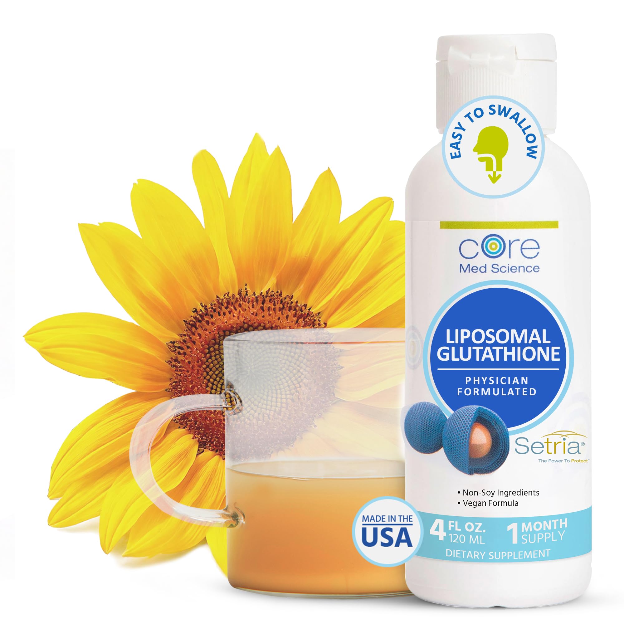 Core Med Science Glutathion Liposomal Liquide, bouteille 120 ml prête à l’emploi pour soutenir l’énergie.