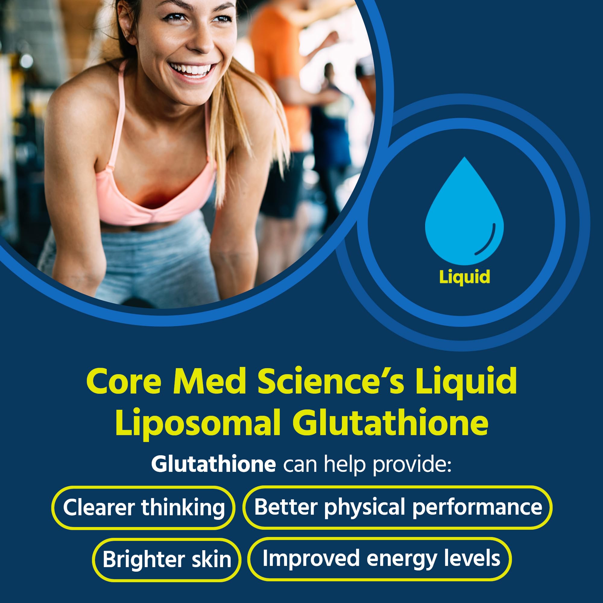Étiquette et ingrédients du glutathion liposomal Core Med Science pour absorption optimisée.