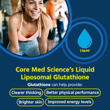 Étiquette et ingrédients du glutathion liposomal Core Med Science pour absorption optimisée.