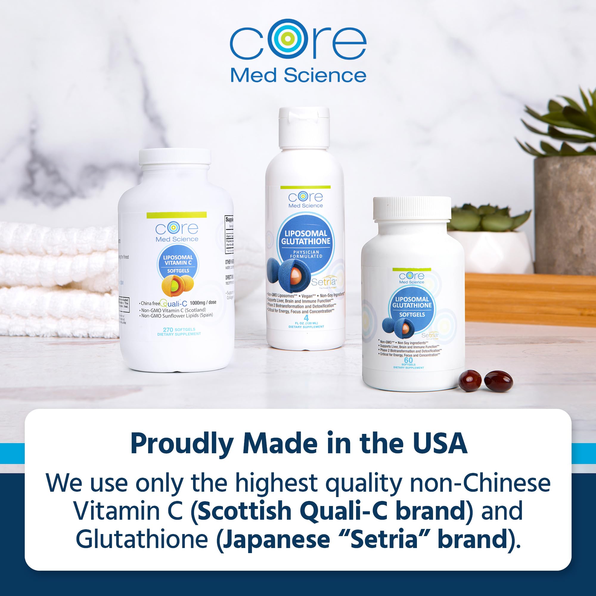Qualité sans allergènes et sans OGM du glutathion liposomal Core Med Science.