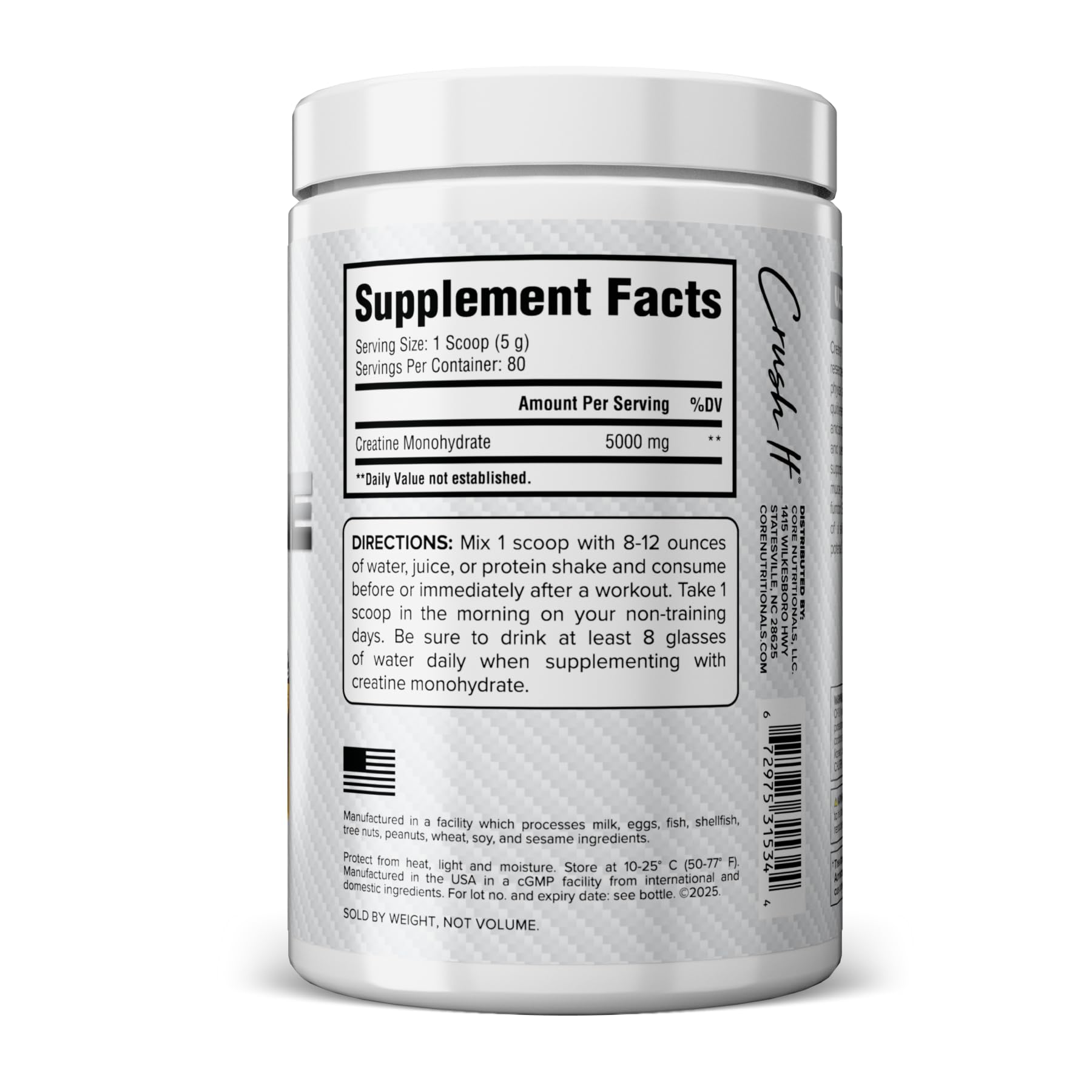 Core Nutritionals Créatine Monohydrate : doseur pratique assurant une prise régulière.