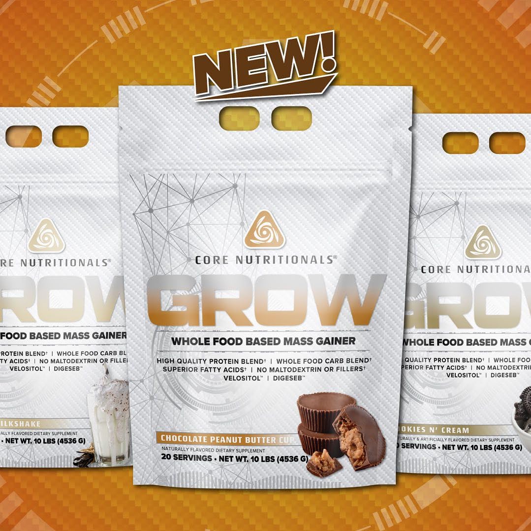 Core Nutritionals Grow Mass emballage 10-lb, option pratique pour dosages constants