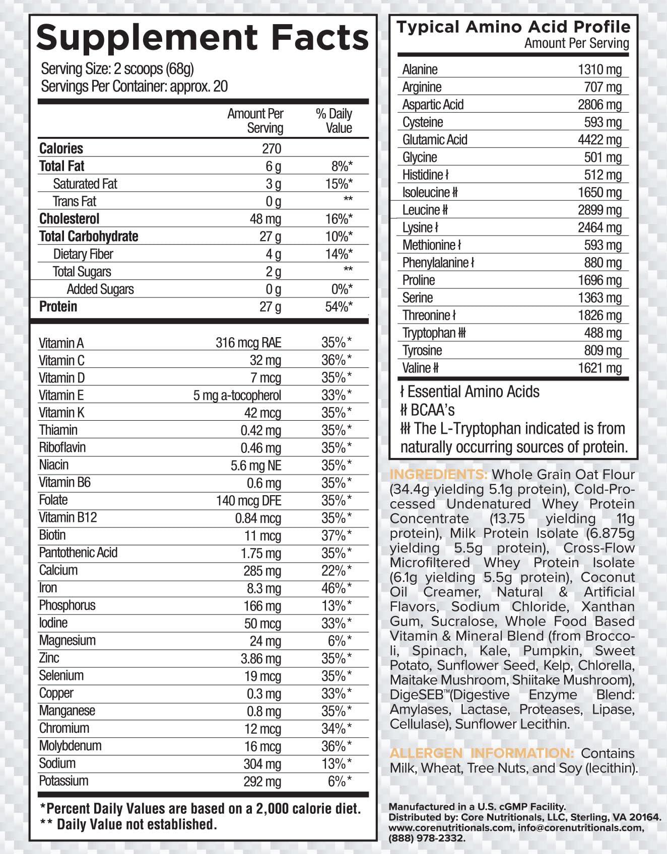 Cuillère dose Core Nutritionals MRP, dosage précis pour un substitut de repas