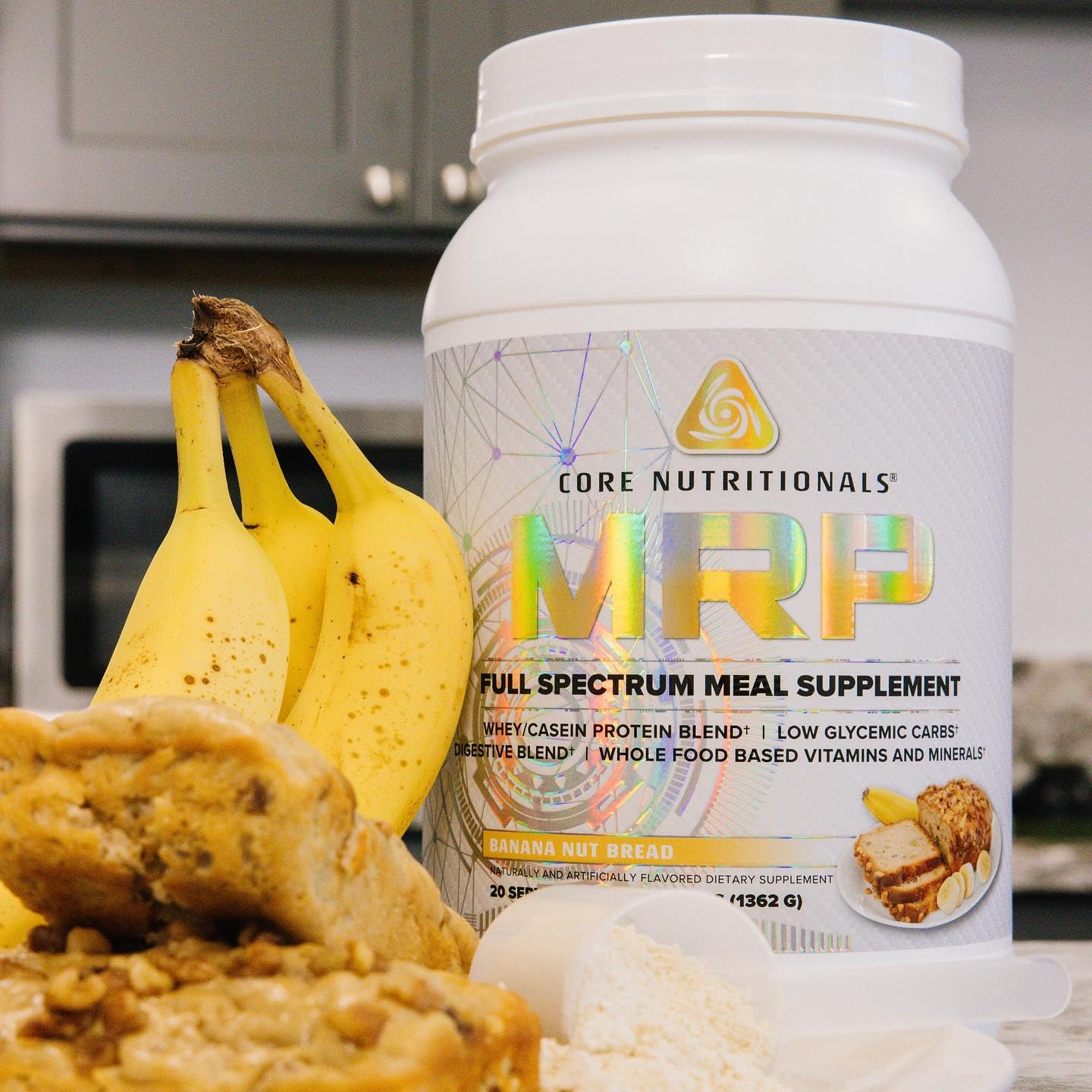 Core Nutritionals MRP – gout banane-noix-pain, saveur gourmande et équilibrée.