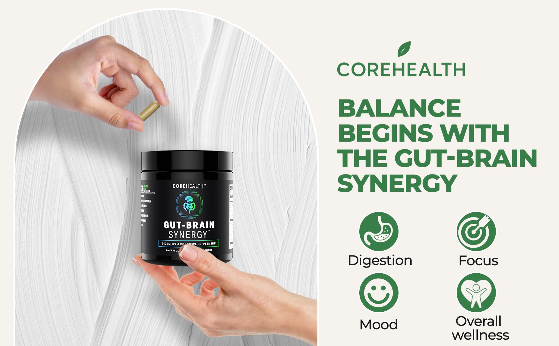 COREHEALTH Gut-Brain Synergy - ashwagandha-l-theanine: apaisement et concentration naturelle.