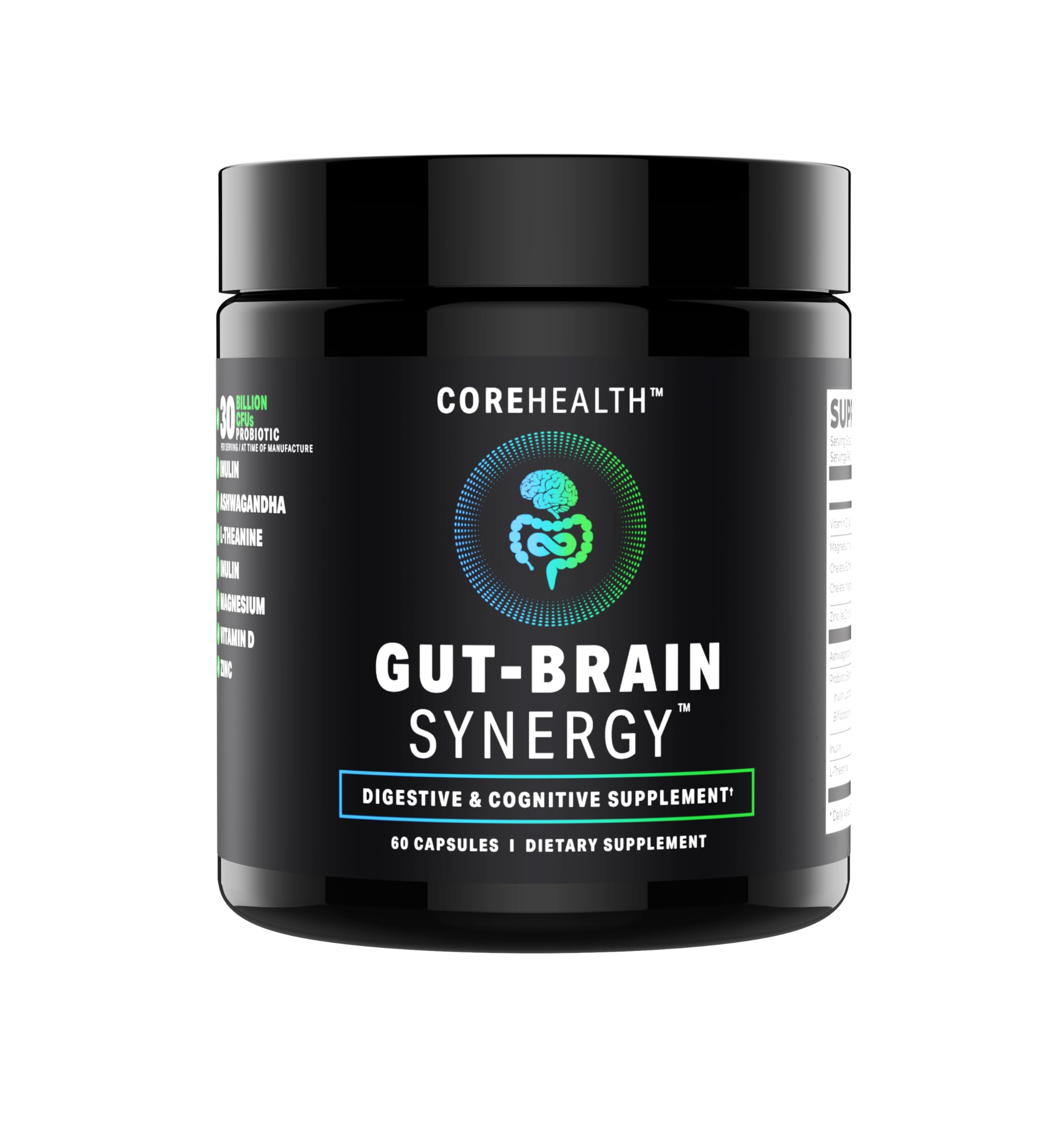 COREHEALTH Gut-Brain Synergy - bouteille: soutien digestif et équilibre émotionnel au quotidien.