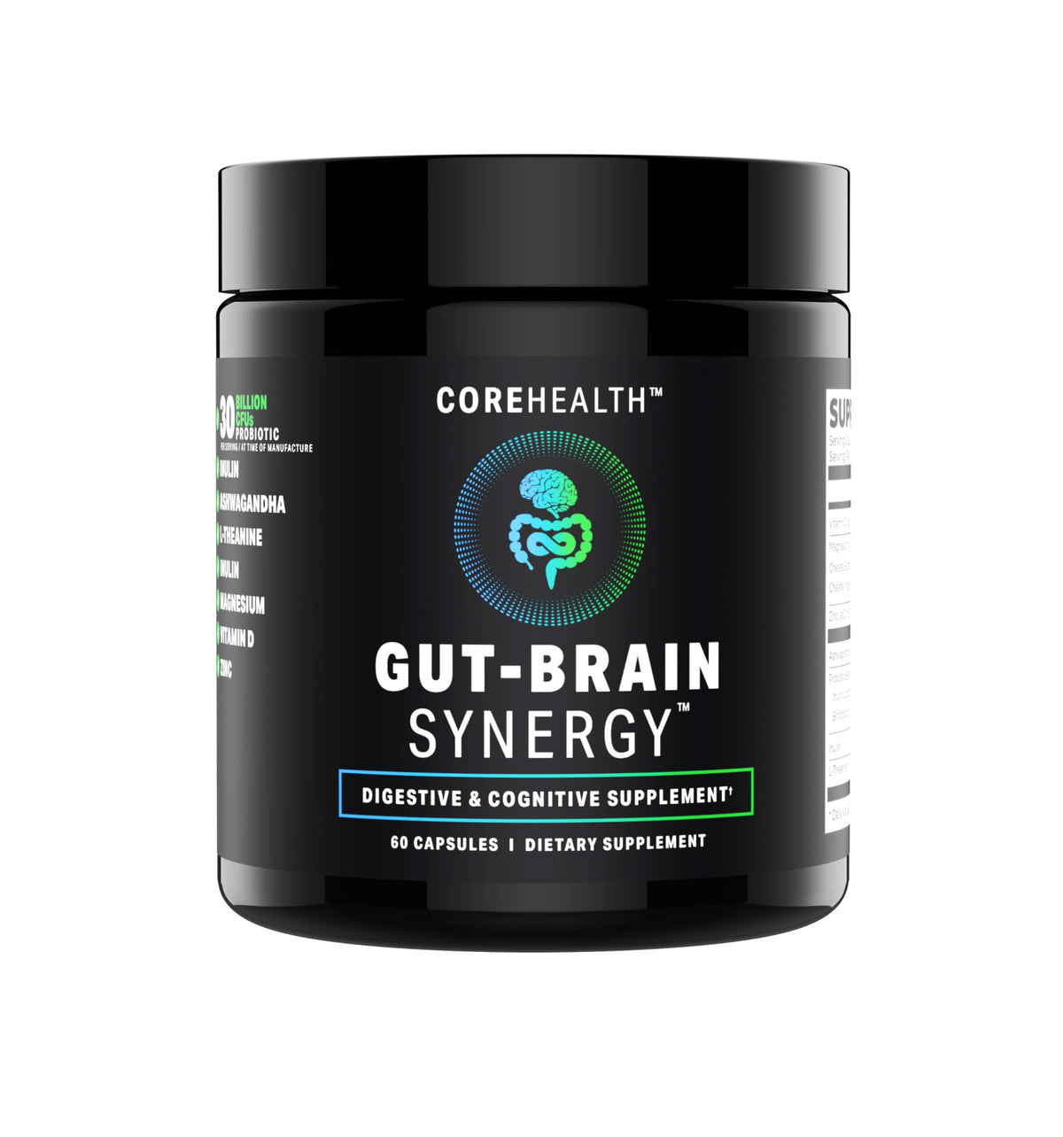 COREHEALTH Gut-Brain Synergy - bouteille: soutien digestif et équilibre émotionnel au quotidien.