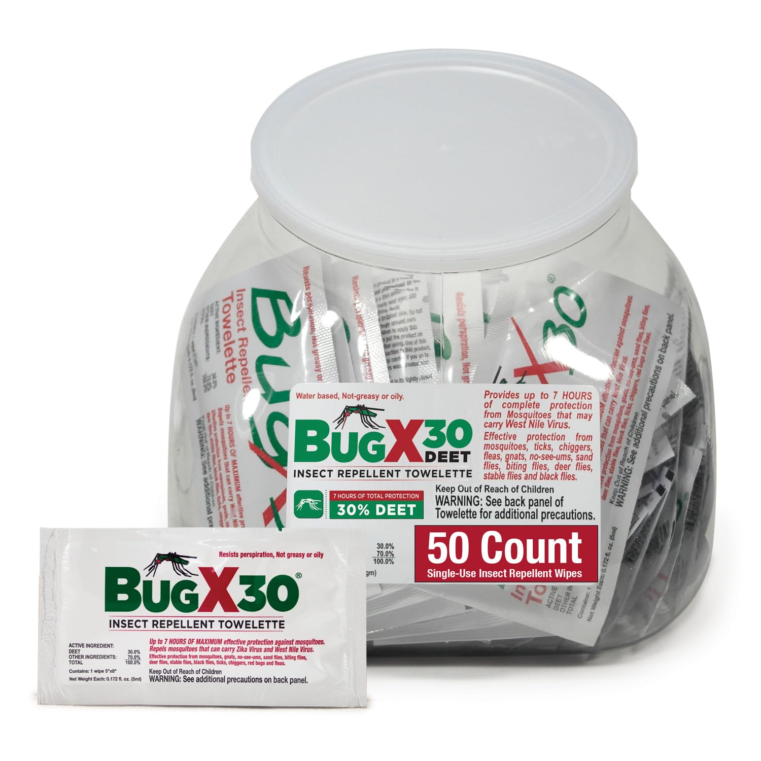 CoreTex Bug X 30 lingette anti-moustiques pour protection légère en extérieur