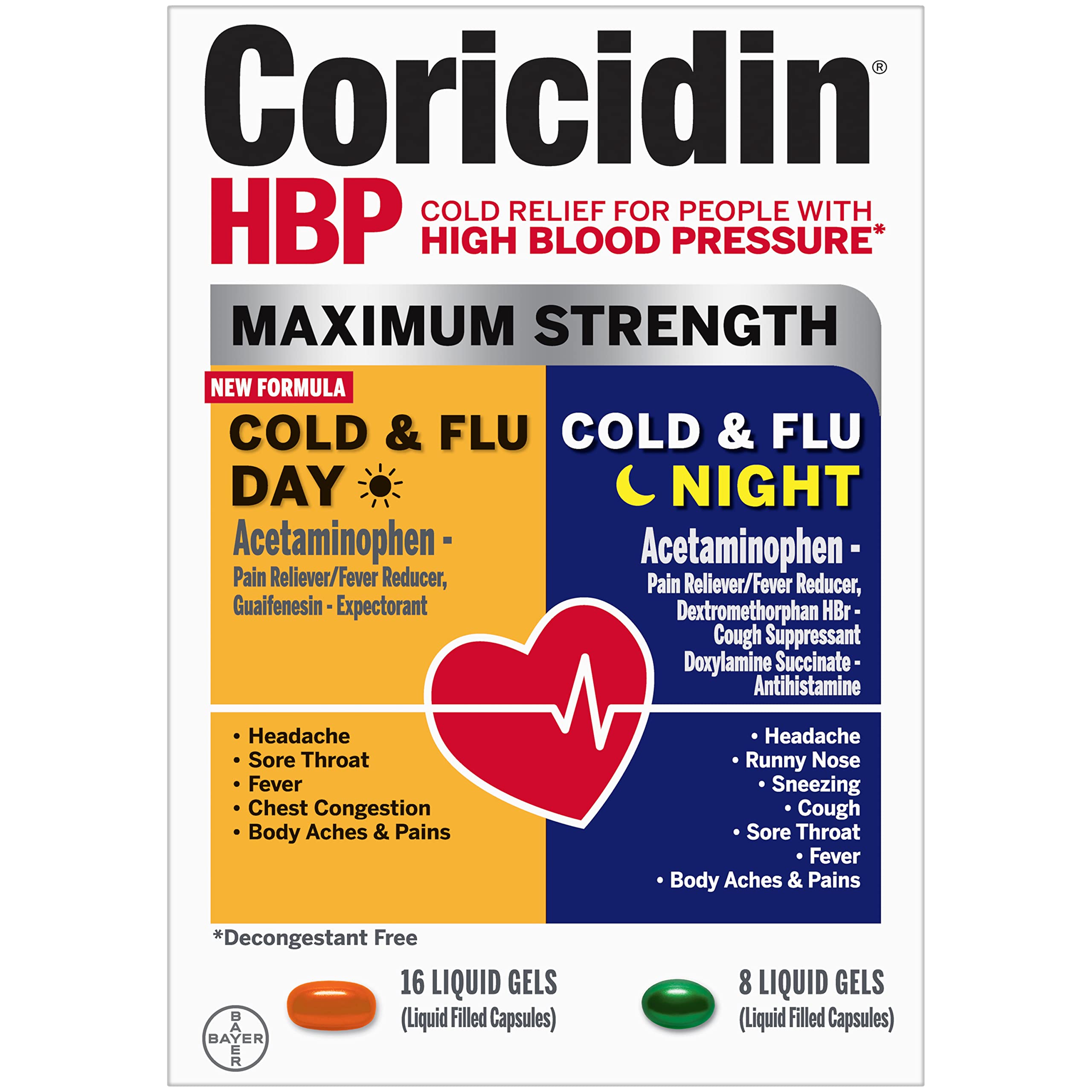 Coricidin HBP – Bouteille Jour pour soulagement sans décongestionnant.