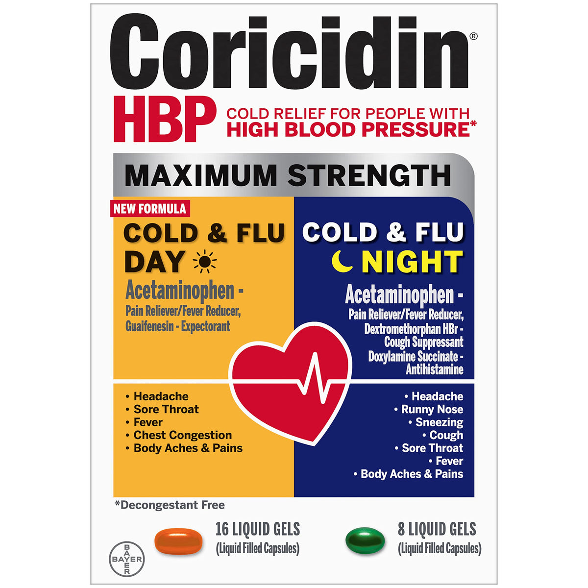 Coricidin HBP – Bouteille Jour pour soulagement sans décongestionnant.