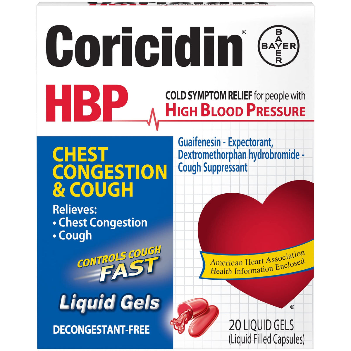 Coricidin HBP, gels liquides pour toux et congestion thoracique, soulagement rapide.