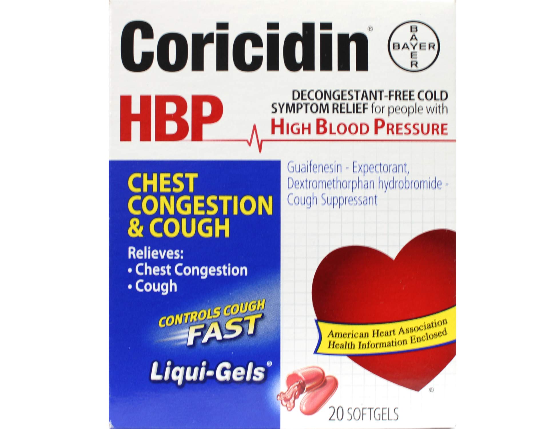 Coricidin HBP Liquigels – emballage visible, solution pratique pour le rhume et tension artérielle