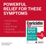 Coricidin HBP tablettes etiquette: informations claires pour un usage responsable.