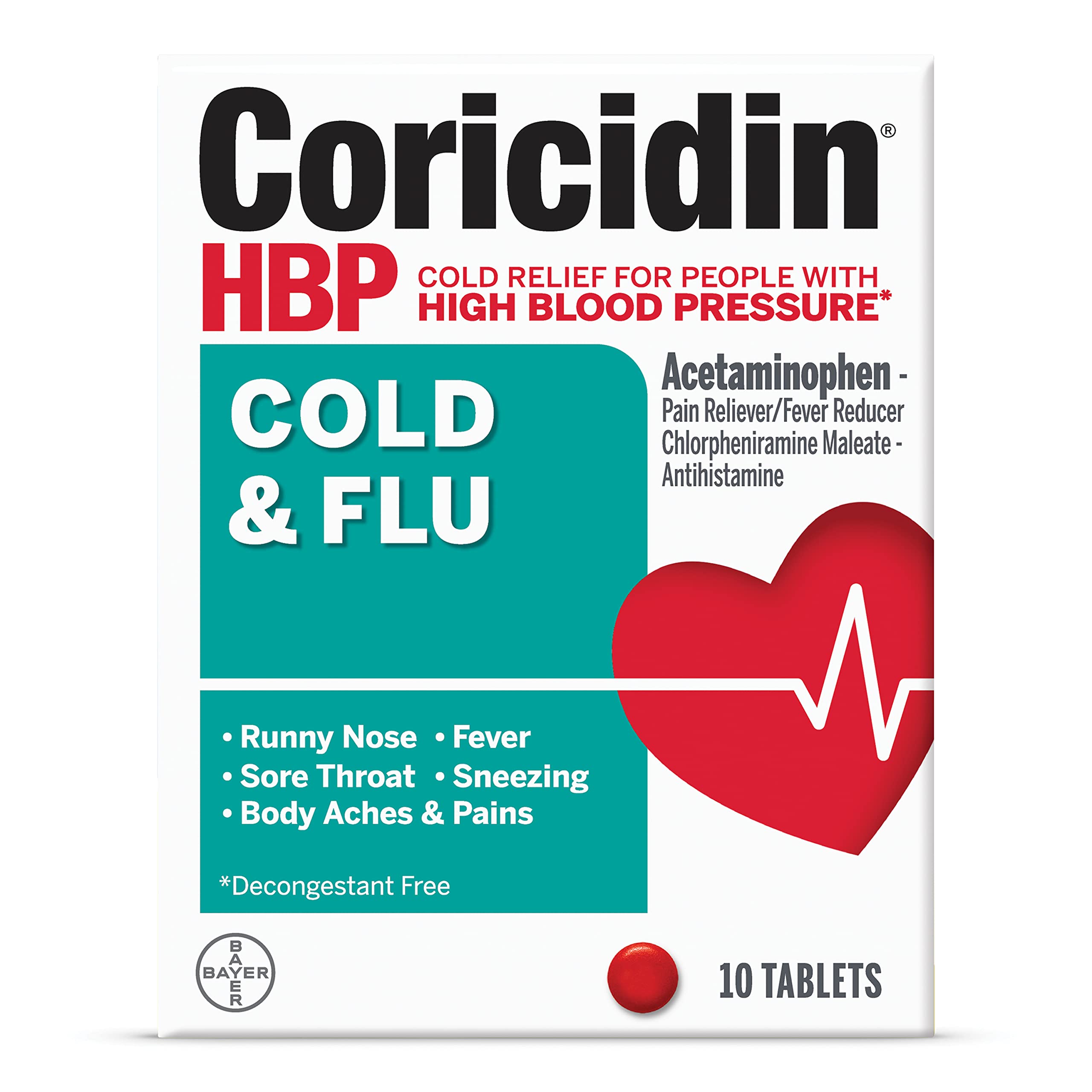 Coricidin HBP tablettes paquet 5 bouteilles: soulagement des symptômes du rhume.