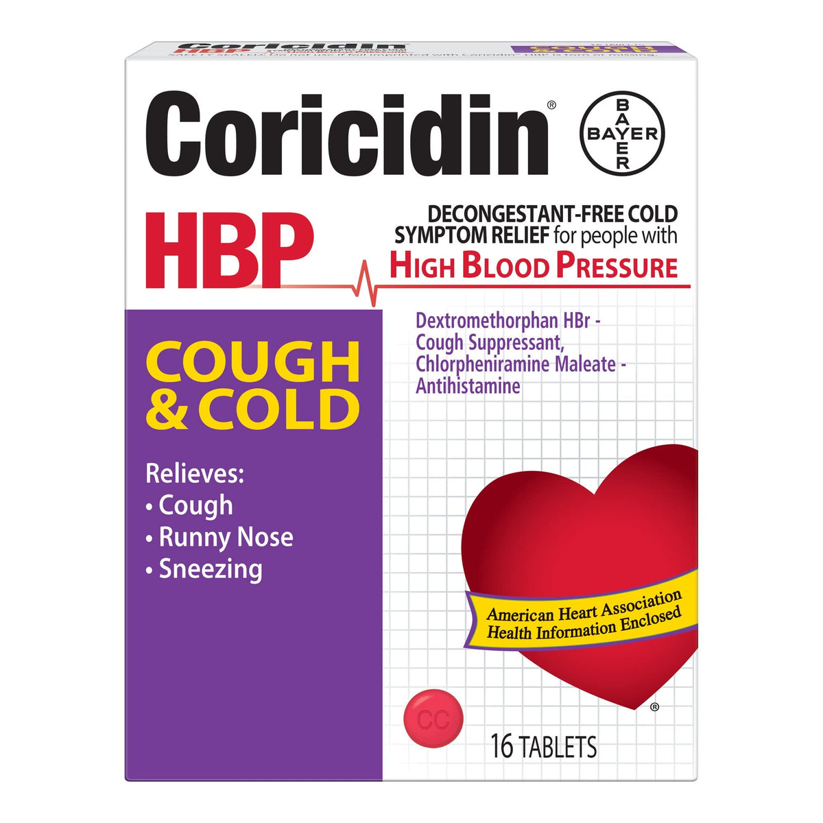 Tablettes Coricidin HBP antitussif et rhume soulagent les symptômes quotidiens.