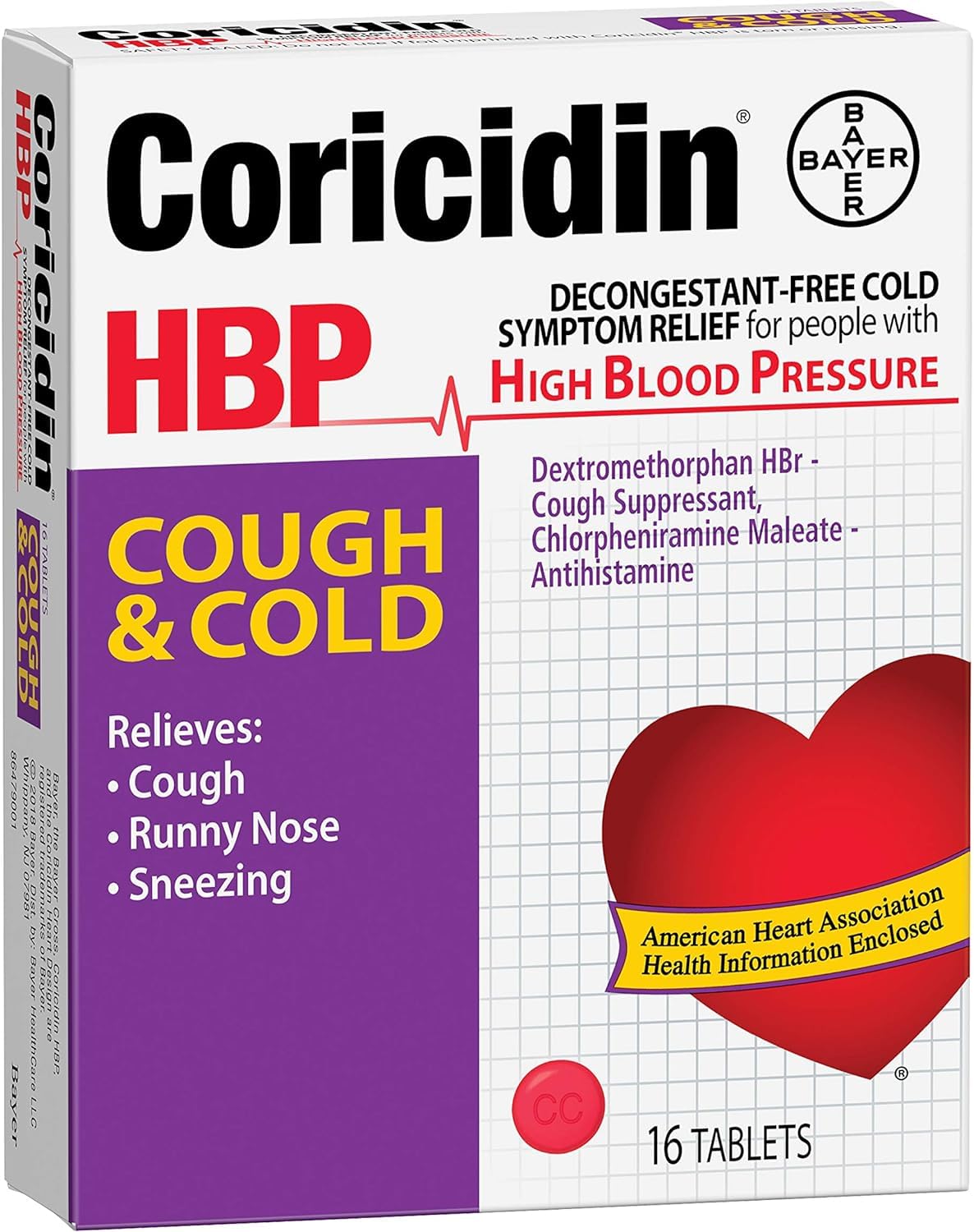 Tablettes Coricidin HBP dans la main, prête à être prise rapidement.
