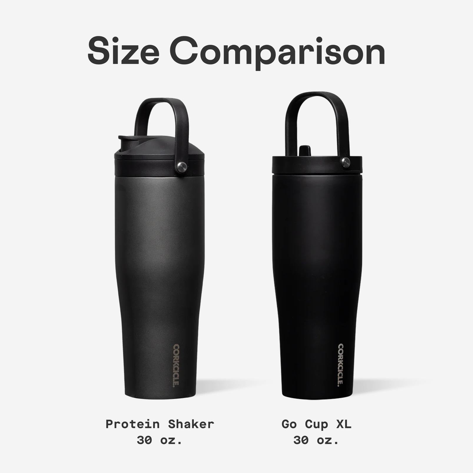 Corkcicle Protein Shaker corps inox robuste et nettoyage simple.