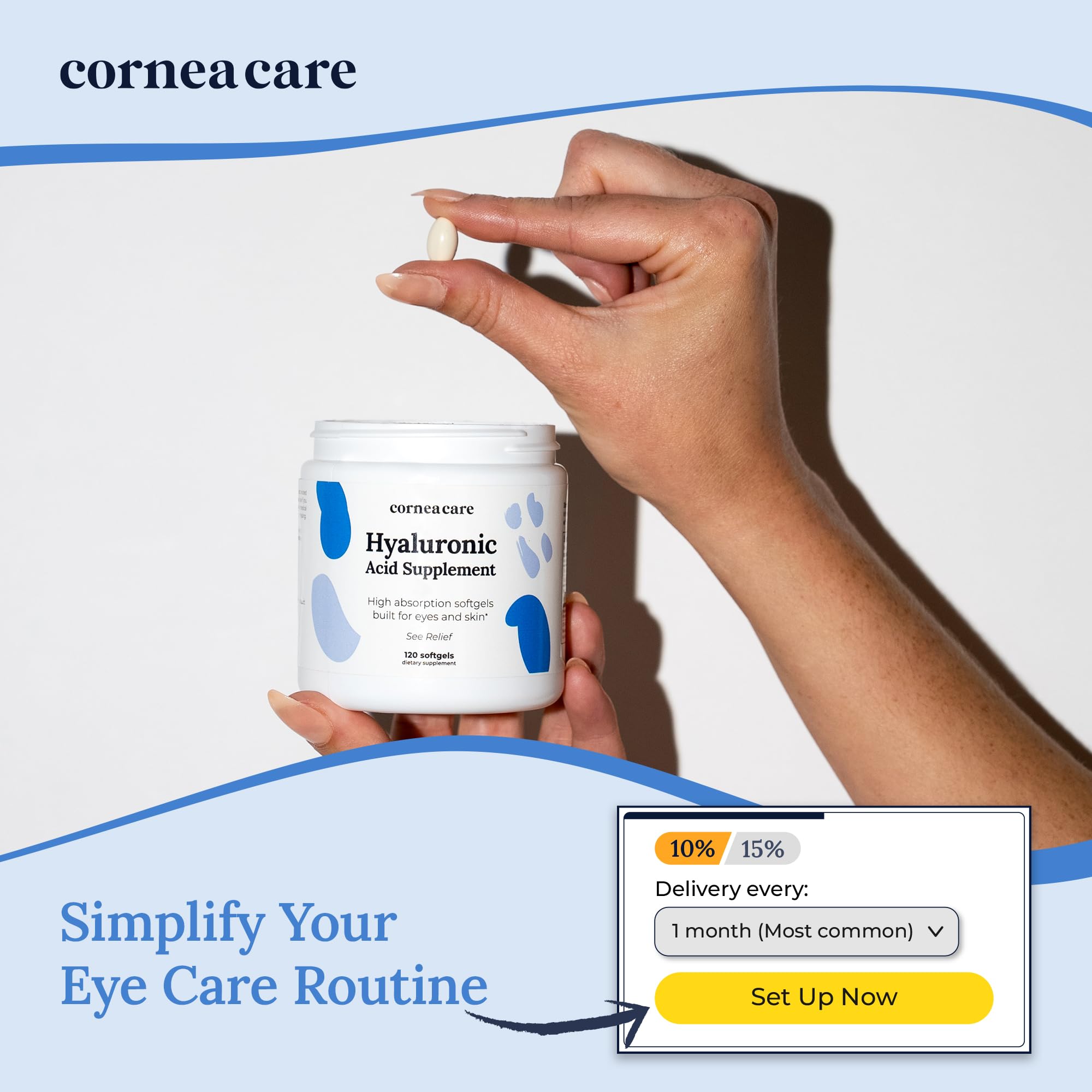 CorneaCare: etiquette-produit sur l'emballage détaillant usages et avantages visuels.