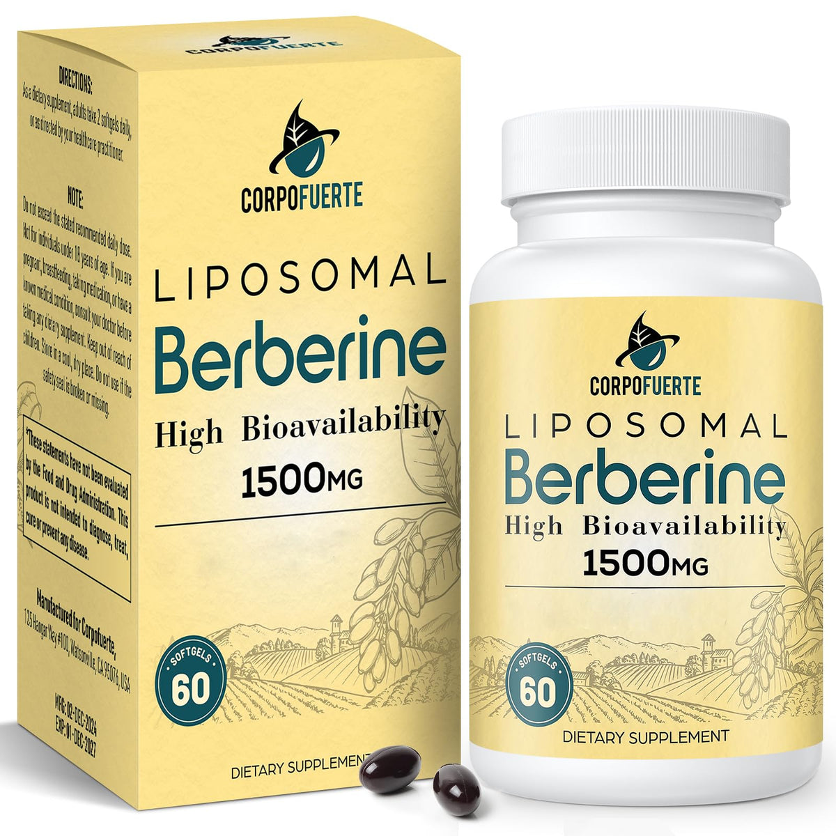 Corpofuerte Berberine liposomale bouteille 1500 mg: absorption rapide et soutien durable.
