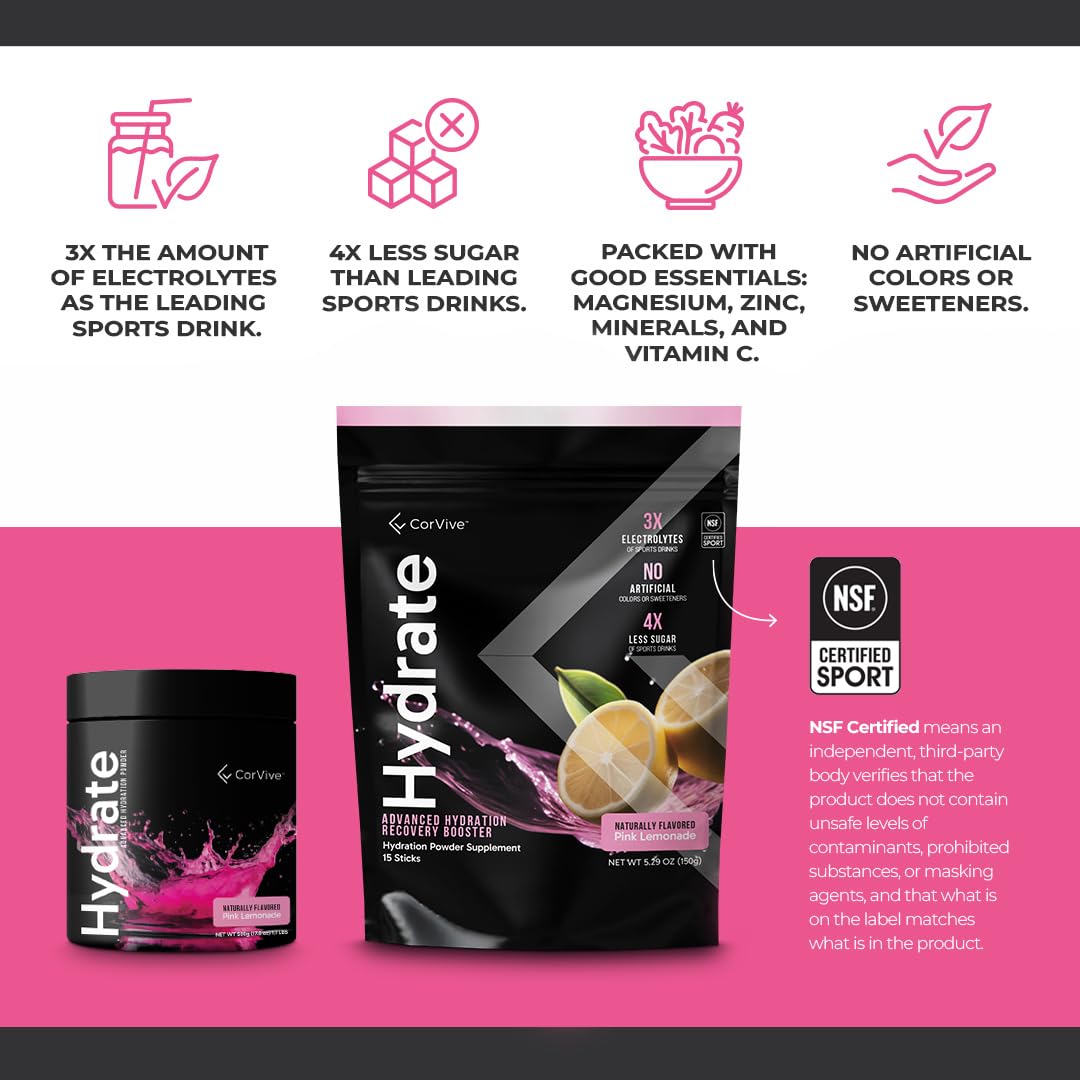 CorVive Hydrate boisson électrolyte prête, soutien hydratation lors des sessions intenses.