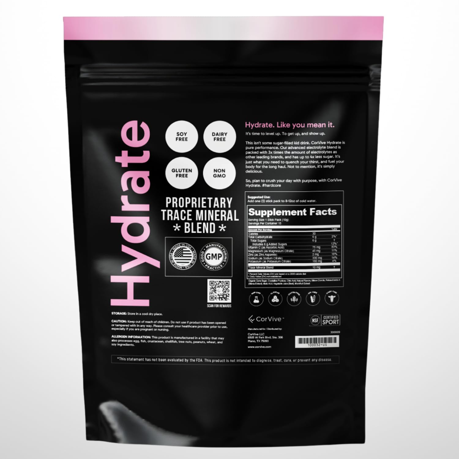 CorVive Hydrate doseur poudre rose, facilité de préparation après l'effort.