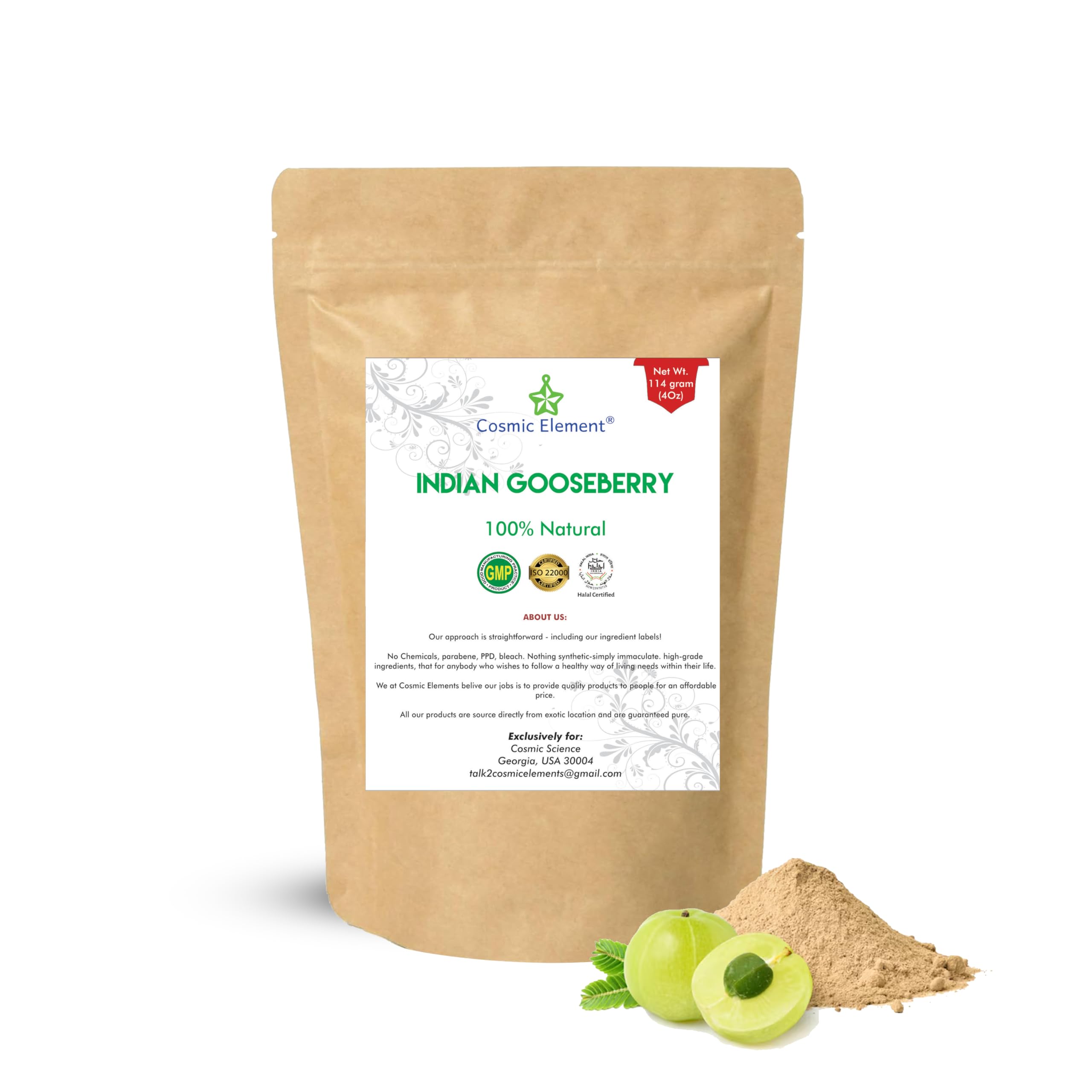 Cosmic Element Amla poudre dans le bocal, prêt pour soins capillaires.