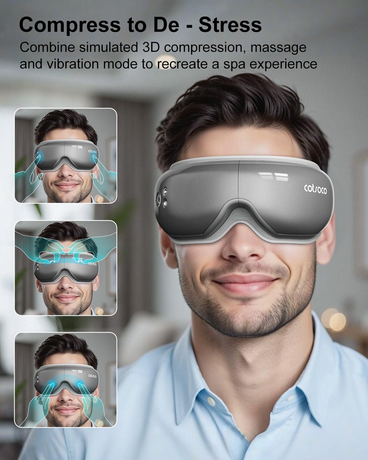 Masseur oculaire Cotsoco – musique Bluetooth intégrée pour ambiance apaisante.