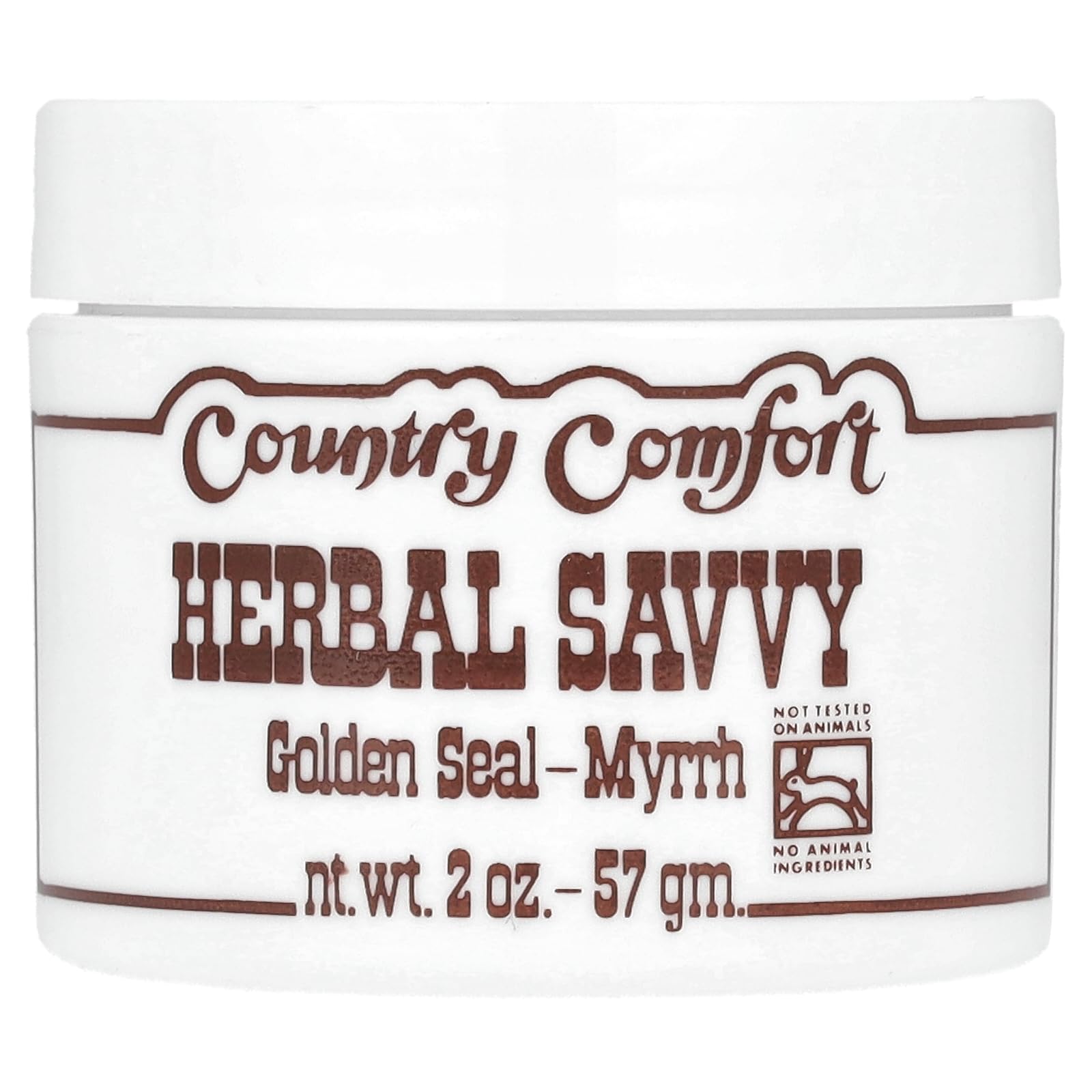 Country Comfort Goldenseal Myrrh salve pot — soin naturel pour petites coupures et irritations.